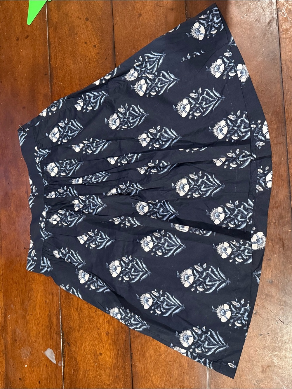 Floral Print A-Line Skirt - Navy and White